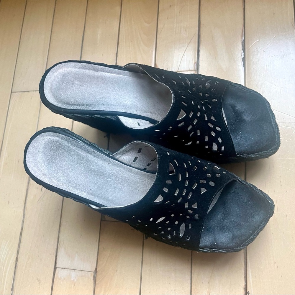 Stuart Weitzman Black Cutout Mules